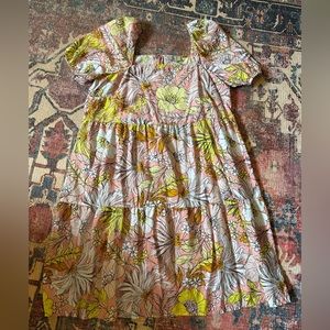 Loft Outlet Tiered Square Neck Puff Sleeve Dress Size 14